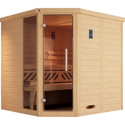 weka Sauna Kemi, BxTxH: 195 x 195 x 200 cm, 45 mm, (Set) 7,5 kW Bio-Ofen mit digitaler Steuerung beige