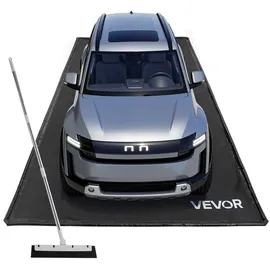 Vevor Auffangmatte PVC-Garagenbodenmatte rutschfest (2,4 x 4,9 x 0,03 m) mit Abziehbesen, strapazierfähiger & wasserfester Auffangschutz Bodenschutz vor Schnee Regen Schlamm, Garagenmatte Schwarz