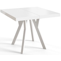 Quadratischer Esszimmertisch RICO, ausziehbarer Tisch, Größe: 110-210X110X77 cm, Wohnzimmertisch Farbe: Weiß, mit Holzbeinen in Farbe Weiß