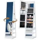 Hzuaneri Schmuckschränke, mit 360° drehbarem Sockel, abschließbarem Spiegel in voller Länge, Schmuckschrank Spiegel,Schmuckaufbewahrung,Großen 4-stufigen Ablagefächern, Weiß und Schwarz JC16003B