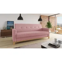 Sofnet Schlafsofa Wood, mit Schlaffunktion und Bettkasten, Bettsofa mit Holzfüße und Wellenfeder rosa