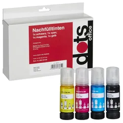 dots Tintenflaschen kompatibel zu EPSON 102 (T03R640), 4er-Set schwarz, cyan, magenta, gelb