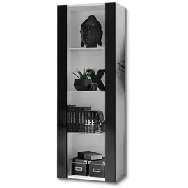 komodee Komodee, Vitrine, Weiß, Schwarz, Glas, Uni, 3 Fächer, Rechteckig, 55x159x35 cm, Wohnzimmer, Wohnwände, Vitrinenschränke