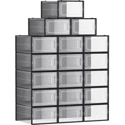 SONGMICS Schuhaufbewahrungsboxen. Schuh-Organizer. Kunststoffboxen. faltbar. stapelbar – 18er-Set – Schwarz