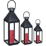 Relaxdays Kerzenständer-Set Laternen 3er Set Metall/Glas Schwarz