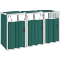 Gecheer Mülltonnenbox für 3 Mülltonnen Klappdeckel Mülltonnenverkleidung Müllbox Müllcontainer Gartenbox Gerätebox Grün 213×81×121 cm Stahl