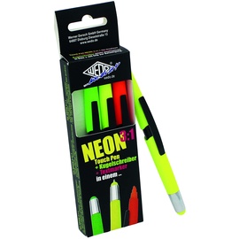 WEDO Eingabestift 3-in-1 Touchpen, Kugelschreiber und Textmarker, (4er Pack), 2x neongelb, neongrün, neonorange