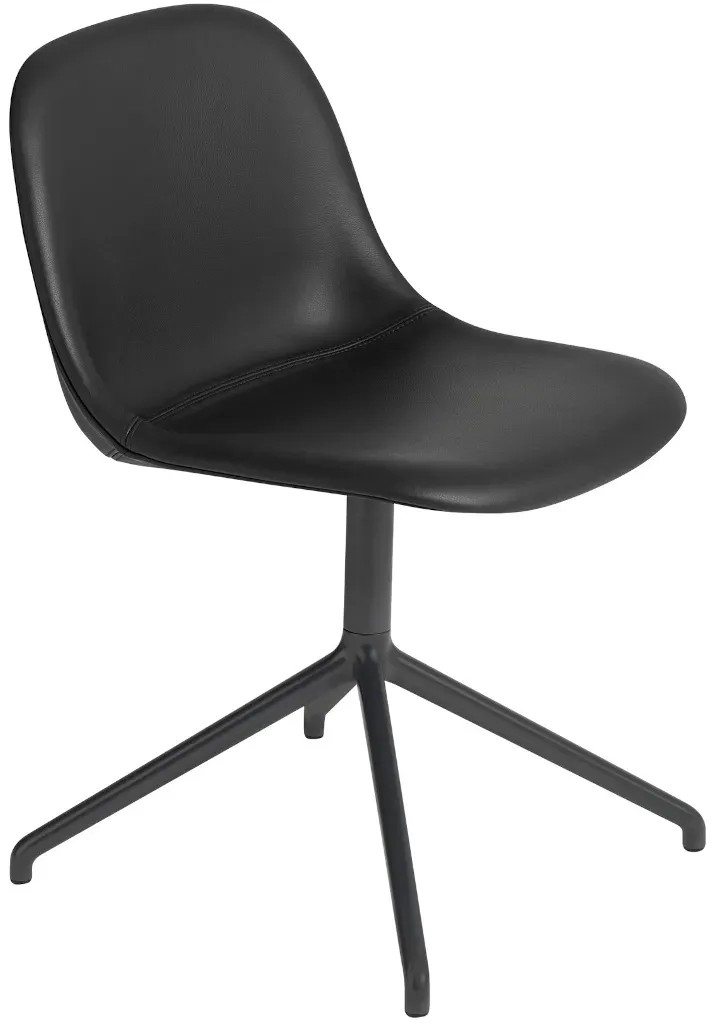 Muuto Fiber Side Chair, swivel base, easy leder schwarz / schwarz