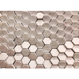 living walls Fototapete Designwalls Hexagon Surface 2 glatt, (5 St), grau Weiß 3,50 m x 2,55 m