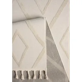 OTTO home Teppich OTTO HOME "Otilie" Gr. 8, beige (cream), B:300cm H:11mm L:400cm, Kunstfaser, Teppiche, Teppich, dichte Qualität, Woll-Look, Boho, mit Fransen und Rauten, Scandi