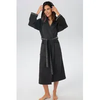 Bruno Banani Damenbademantel Danny, ideal für Sauna & Spa, Hotelbademantel, Morgenmantel, Langform, Microfaser, Kapuze, Gürtel, mit Logostreifen, aus 100% Baumwolle, XS-3XL grau M | 120 cm