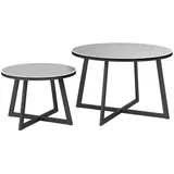 Outsunny 2er Set Beistelltisch Stapelbar Gartentisch Rund wetterfest Balkontisch mit X-Beine Glasplatte Stahl Campingtisch Kaffeetisch für Wohnzimmer Büro Outdoor Indoor Schwarz+Grau