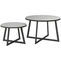 Outsunny 2er Set Beistelltisch Stapelbar Gartentisch Rund wetterfest Balkontisch mit X-Beine Glasplatte Stahl Campingtisch Kaffeetisch für Wohnzimmer Büro Outdoor Indoor Schwarz+Grau