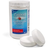 Cristal 200 g e-Chlor-Langzeit-Tabletten 1 Kg Dose für Pools ab 20.000 l | Langsam lösliche Chlortabletten zur Langzeitdesinfektion | Sehr hoher Aktivchlorgehalt | Dosierung über Skimmer Dosierschwimmer