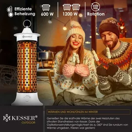 Kesser KESSER® Standheizstrahler Infrarotheizung, 1200W Heizstrahler Energieeffiziente Heizung Innenraum mit 360° Oszillation, Infrarotheizung Standgerät, Elektroheizung IP55, Terrassen-Heizstrahler