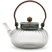 Bali-Homedecor Teekanne Teekanne aus Glas mit Sieb - Anthrazit, gerippte Perle - 950 ml