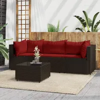 vidaXL 4-tlg. Garten-Lounge-Set mit Kissen Braun Poly Rattan