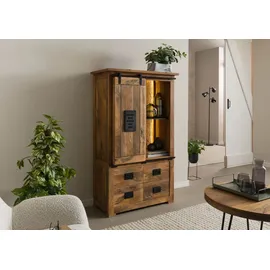 MASSIVMOEBEL24.DE Schrank Mango / Altholz 90x45x150 natur lackiert RAILWAY LUX #115