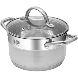 Kochtopf RESTO KITCHENWARE "Rigel, Topf energiesparend und spülmaschinenfest", silber (silberfarben), H:10,5cm L:29cm Ø:18cm, Töpfe, Kochtopf Fleischtopf, mit hitzebeständigem Glasdeckel, im Geschenkkarton