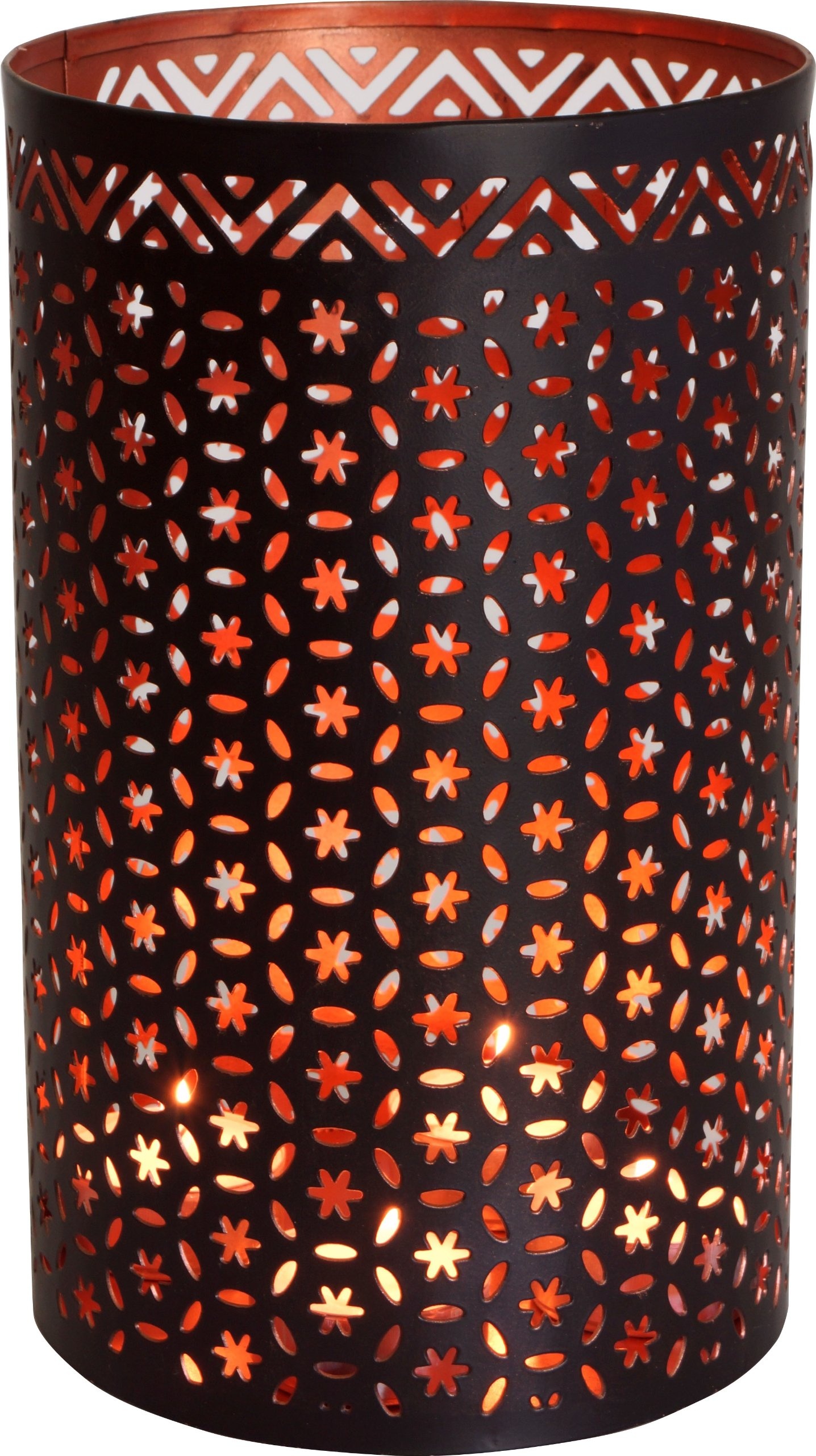 GURU SHOP Runde Metall Windlicht Leuchte, Passend für Teelicht Kerzen Oder als Deckenlampe Verwendbar - Modell 3, Braun, Größe: 16 cm, Teelichthalter & Kerzenhalter