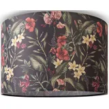 Paco Home Deckenleuchte Hugo Flower, ohne Leuchtmittel, Stoffdeckenleuchte Blumenmuster Lampenschirm Rund E27 Wohnzimmer schwarz