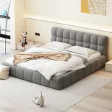Erwachsenenbett 160x200cm Leinen mit weicher Rückenlehne, Flachbett mit Lattenrost, Grau - Grau