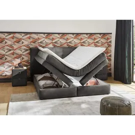 luma-home Boxspringbett 180x200 cm, H3 Federkernmatratzen Bonell Topper Cord Grau Anthrazit / 20038 - Grau