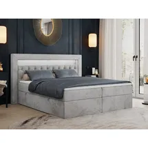 MKS Meble Boxspringbett 180x200 mit Led, Polsterbett 180x200 mit LED Kopfteil - Multipocket-Matratze H3 - Doppelbett mit Bettkasten Stauraumbett, GOLD-6 - 18... - Hellgrau