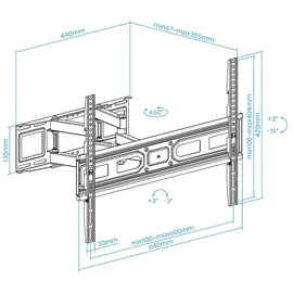 TooQ LP7866TN-B Dreh-/Neige-TV-Wandhalterung 37"- 80"), VESA 600x400, max. 40 kg,