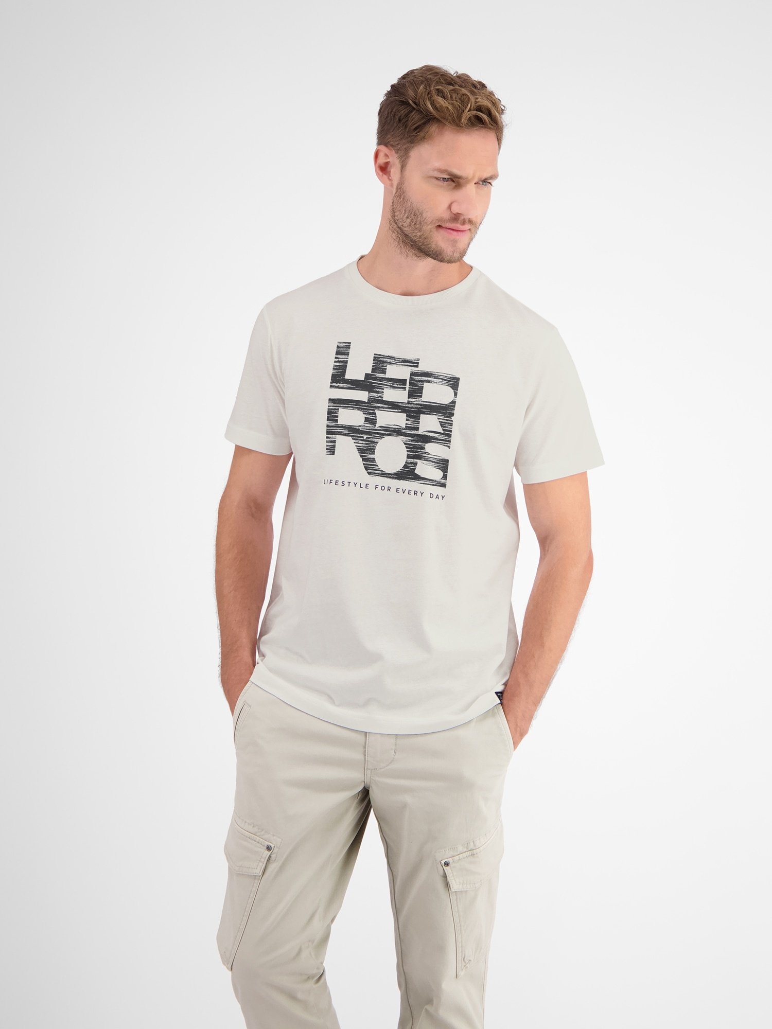 LERROS T-Shirt »LERROS T-Shirt mit LERROS Print« Lerros BROKEN WHITE S