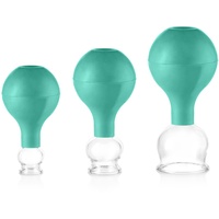 PULOX Schröpfglas aus Echtglas 3er-Set inkl. Saugball 25 mm, 32 mm & 40 mm, Grün