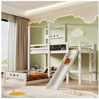 Flieks Etagenbett, Kinderbett mit Tafel und Rutsche Hochbett mit Leiter 90x200cm weiß 211 cm x 208 cm x 195 cm