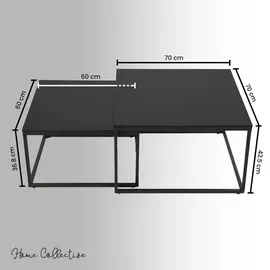 home collective Couchtisch 2er Set Schwarz Holz 70 x 42 x 70 cm