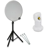 PremiumX Camping Satelliten-Komplettanlage 60cm Aluminium Satellitenschüssel Single LNB Dreibein-Stativ