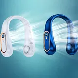 2 Stück Tragbarer Nackenventilator, Flügelloser Ventilator mit 4000mAh, 5 Geschwindigkeiten, Digitalanzeige, 4‐Kanal Nackenventilator, Weiß+Blau - Weiß/Blau