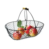 TERRE JARDIN - Erntekorb, 8 L, aus schwarzem Metall - Obstpflückkorb, Holzgriffe - Obstpflückkorb