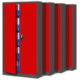 Jan 4er Set Aktenschrank C001 Stahlschrank Werkzeugschrank Lagerschrank Universalschrank Pulverbeschichtung Flügeltüren 185 cm x 90 cm x 40 cm anthrazit/rot