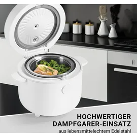 N8WERK Digitaler Reiskocher 2 Liter Fassungsvermögen | 5 Programme | Touch-Display ohne Anhaften & Überkochen automatische Warmhaltefunktion & Überhitzungsschutz inkl. Dampfgarer-Einsatz