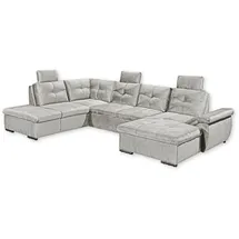 Stella Trading Alija Wohnlandschaft 334 x 217 cm, mit Schlaffunktion, und Bettkasten Silber, Ausführung:Links