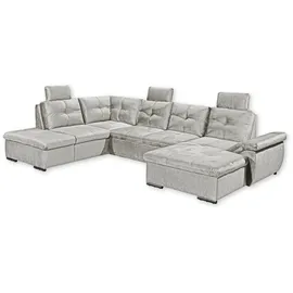 Stella Trading Alija Wohnlandschaft 334 x 217 cm, mit Schlaffunktion, und Bettkasten Silber, Ausführung:Links