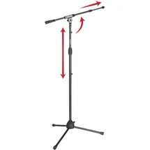 Gator Frameworks Stativ-Mikrofonständer mit Softgrip-Drehkupplung, Auslegerarm und 3/8"- und 5/8"-Adapter; Min/Max-Höhe - 15,24 cm / 251,5cm (GFW-MIC-2020), schwarz