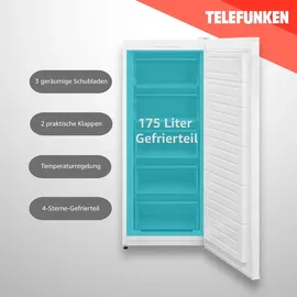 Telefunken Gefrierschrank groß Tiefkühlschrank freistehend 175 Liter 4*-Gefrieren 40 dB F-GS-145-E-W weiß