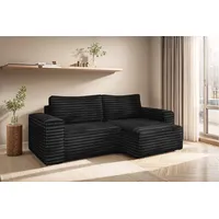 Fun Möbel Ecksofa Schlafsofa MADLEN Stoff Velo Schwarz Ottomane