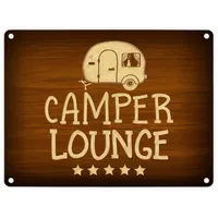 Trendaffe Camper-Lounge Metallschild mit Wohnwagen Motiv Wohnmobil Urlaub Hobby