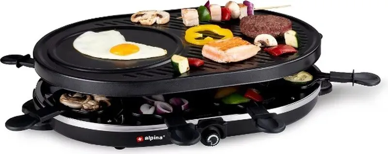 Alpina No Series - 8-Personen Gourmet-Set - Grillplatte, Pfannen, Spatel, 1200W Leistung