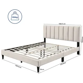home collective Polsterbett 140x200 und 160x200 cm Doppelbett mit weichem Bezug Bettgestell, vertikaler Steppung, 140x200 cm, Beige - Beige
