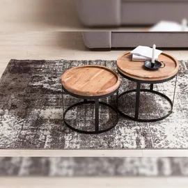 FineBuy 2er Set Beistelltische Massivholz Wohnzimmertisch Landhaus Metallgestell