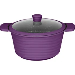 Kochtopf KING "NEW~WAVE", lila (aubergine), B:39cm H:12,5cm L:28cm Ø:28cm, Töpfe, Induktion,Aluminiumguss,6 Liter Fassungsvolumen, Glasdeckel