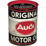 Nostalgic-Art Spardose, 600 ml, Audi Original Oil – Geschenk-Idee für Audi-Zubehör Fans, Original Lizenzprodukt (OLP), Sparschwein aus Metall, Vintage Blech-Sparbüchse