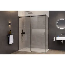 Bernstein Eckdusche mit Schiebetür NT806 flex Schwarz matt Nano Graues Glas 120x90 cm 6mm ESG-Sicherheitsglas